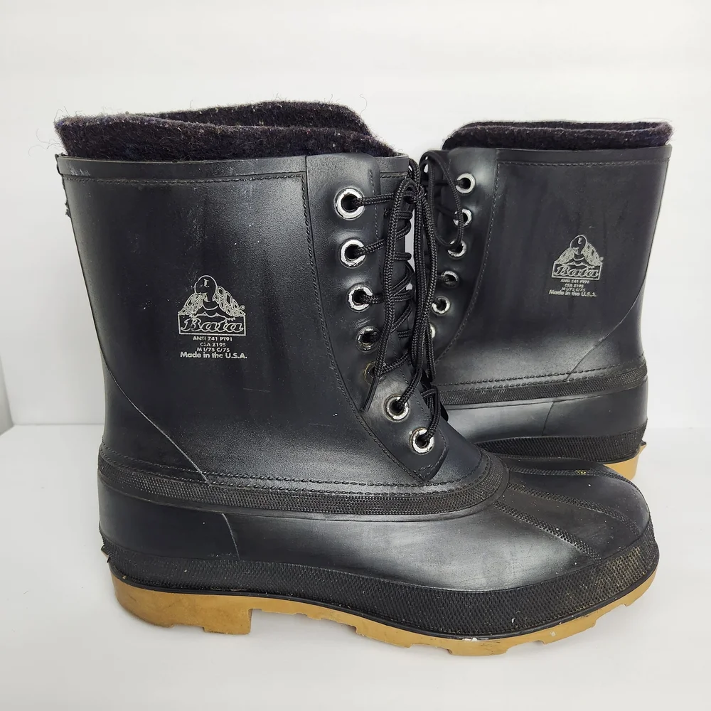 Bata Mens Size 11 Waterproof Rubber Duck Boots Felt Liners 9